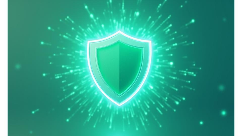 Abstract shield protecting personal data represented by flowing digital lines